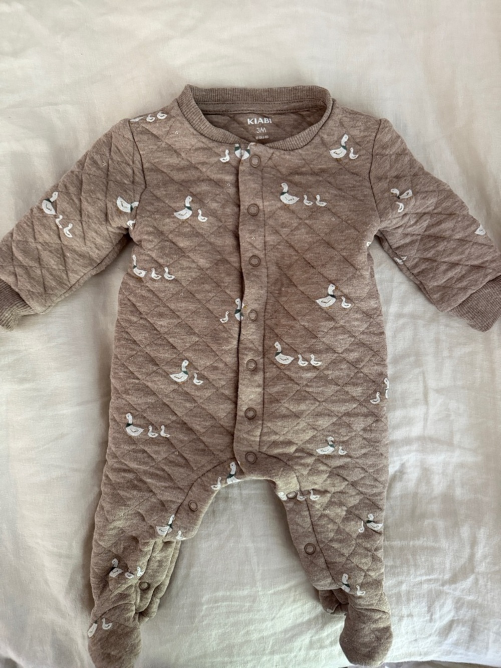KIABI Brown Quilted Duck-Print Baby Footed One-Piece